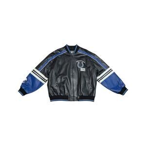 Vintage Indianapolis Colts Leather Jacket Black Blue  NFL Bomber Football Zip Up
